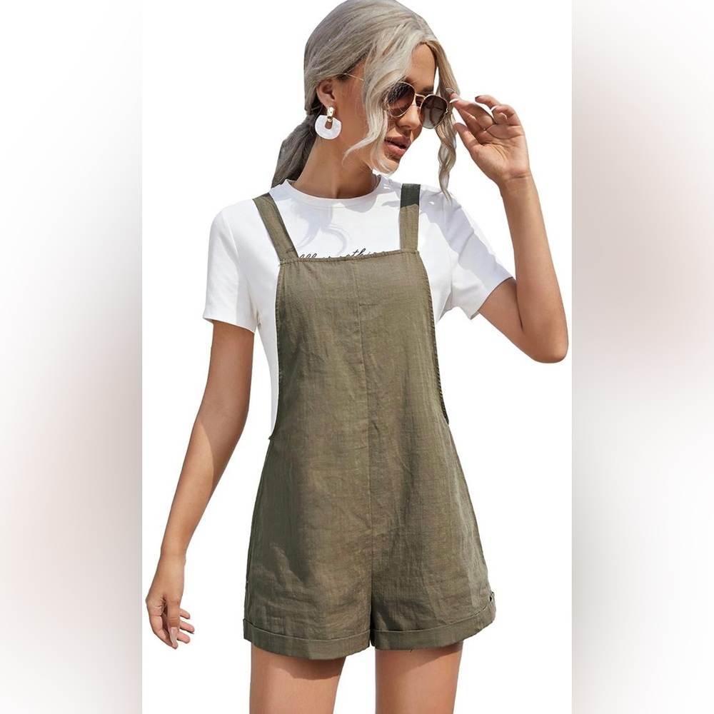 SheIn Wide Leg Rolled Hem Overalls - Picture 1 of 6